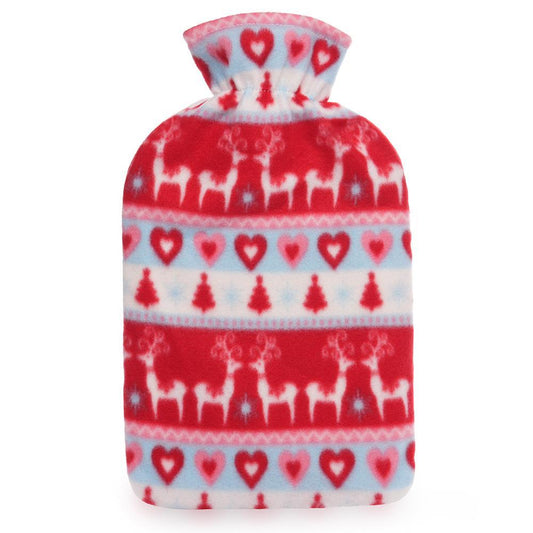 A2Z Hot Water Bottle Christmas Fairisle Fleece Cover 2 Liter Xmas Gift Bottles