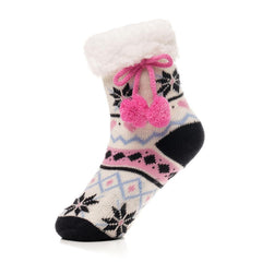 Kids Girls Fluffy Sherpa Fleece Lining Christmas Socks with Non Slip Gripper