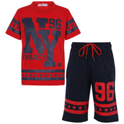 A2Z 4 Kids® Kids Boys Girls T Shirt Short Set Designer's Red 100% Cotton NY New York Print T-Shirt Top & Shorts Set Age 5 6 7 8 9 10 11 12 13 Years