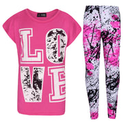 A2Z 4 Kids Girls Love Print Top Short Sleeve T-Shirt & Splash Print Fashion Leggings Set Age 5-13 years