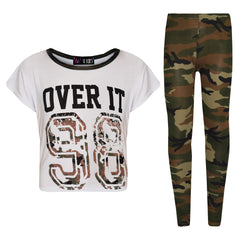 Girls Tops Kids Designer Over It 98 Camouflage Print Crop Top Legging Set 7-13Yr
