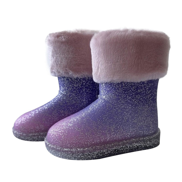 Kids Girls Warm Rain Boots Gradient Faux Fur Lined Waterproof Winter Wellies