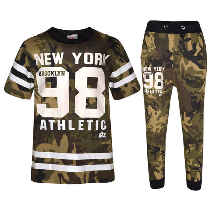 Boys Top Kids New York Brooklyn 98 Camouflage T Shirt Tops & Trouser Set 7-13 Yr