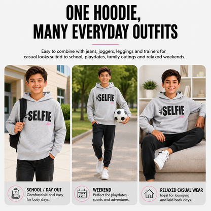 Kids Girls Boys Sweat Shirts Tops #Selfie Hooded Jumpers Hoodies New Age 2-13 Yr