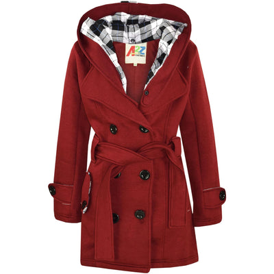 A2Z 4 Kids Kids Girls Parka Jacket Hooded Trench Coat Fashion Wool Blends Warm Padded Wine Jacket Oversized Lapels Belted Cuffs Long Overcoat New Age 5 6 7 8 9 10 11 12 13 Years