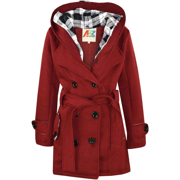 A2Z 4 Kids Kids Girls Parka Jacket Hooded Trench Coat Fashion Wool Blends Warm Padded Wine Jacket Oversized Lapels Belted Cuffs Long Overcoat New Age 5 6 7 8 9 10 11 12 13 Years