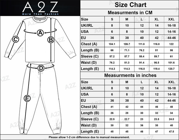 A2Z Mens Ladies 2 Piece Christmas Pyjama Set Loungewear Soft Cotton PJS Long Sleeve Navy Color Top and Bottoms Xmas Gift for Unisex Family Matching PJS Lounge wear S-2XL