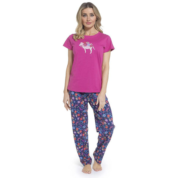 A2Z Ladies Short Sleeve Pjs Floral And Cute Animal Prints Soft Jersey Pyjama Set