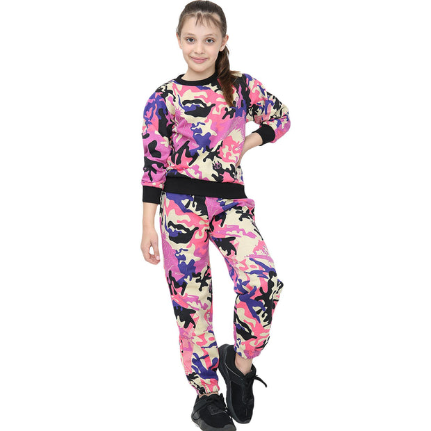 Kids Plain Tracksuit Sweatshirt Set Jumper and Bottoms PE School Girls Boys 2-13
