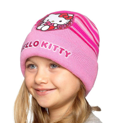 Hello Kitty Girls Pink Red Winter Beanie Hats 2 Pack Embroidered Acrylic