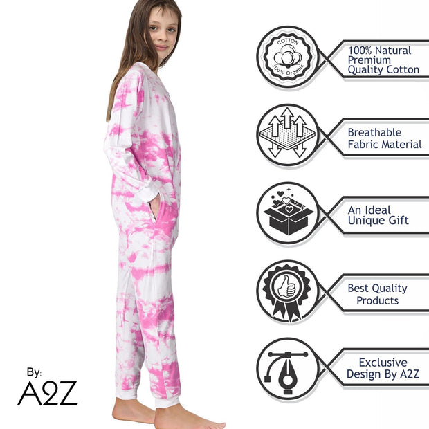 A2Z 4 Kids Cotton Onesie for Kids Onesie Pyjamas Lounge Wear Pink Tie Dye Printed Sleepsuit Comfy Gifts for Children Girls Age 5-6, 7-8, 9-10, 11-12 & 13