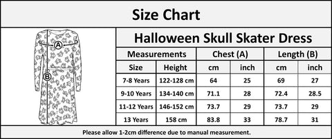 Kids Girls Skater Dress Skull & Cross Bones Dresses Halloween Costume 7-13 Years