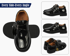 Kids Boys Teens Black Patent School Shoes Touch Fasten Non-Slip Trainers 10 to 5