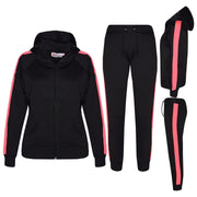 A2Z 4 Kids® Girls Boys Tracksuit Designer's Plain Contrast Neon Pink Stripes Fleece Hooded Hoodie Bottom Jogging Suit Joggers Age 5 6 7 8 9 10 11 12 13 Years