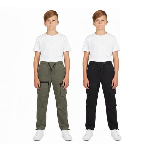 A2Z 4 Kids Boys Active Cargo Trousers Slim Fit Elasticated Waist Joggers Pants
