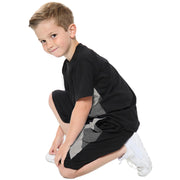 A2Z 4 Kids Kids Girls Boys Shorts Set 100% Cotton Contrast Panelled Black & Charcoal Trendy Fashion Summer T Shirt Top & Short Pants Gymwear Outfit Clothing Sets Age 5 6 7 8 9 10 11 12 13 Years