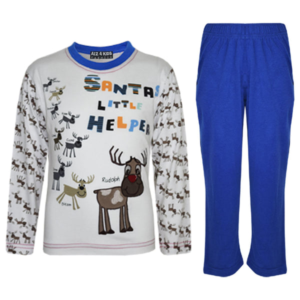 Girls Boys SANTAS LITTLE HELPER Christmas Pyjamas Reindeer Rudolph PJ's Age 1-7 Years