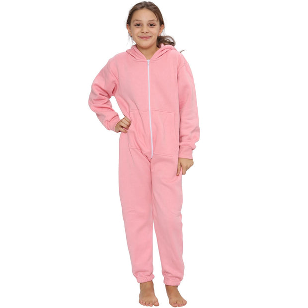 Kids Boys Girls Unisex Onesie Super Soft Fleece Hooded Zip Up Jumpsuit Loungewear Costume