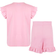 Kids Girls Flared Cap Sleeves Crop Top Plain Color T Shirt Top & Hot Shorts Set