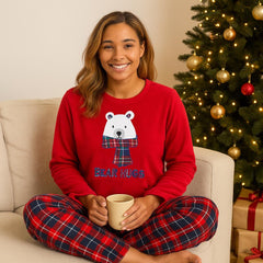 Ladies Fleece Pyjama Set Cosy Dog & Bear Warm Winter Loungewear Sizes 8-22