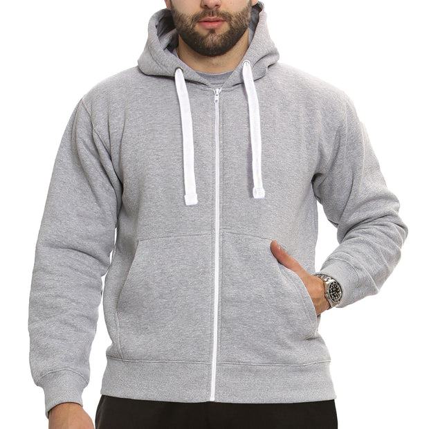 Mens Fleece Plain Zipper Hooded Long Sleeve Sweatshirt For Adults S-4XL
