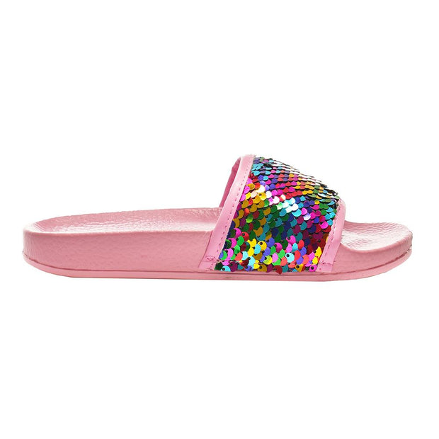 A2Z 4 Kids Girls Rainbow Sequin Pool Summer Slider Lightweight Soft Slipper