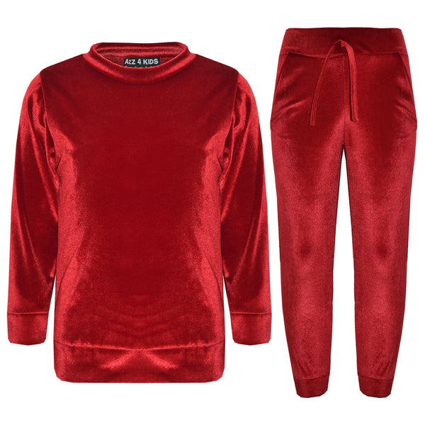Kids Jogging Suit Girls Plain Velour Hoodie Bottom Lounge Suit Tracksuit 5-13 Yr
