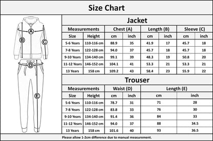 Girls Boys Tracksuit Kids Baseball Top Bottoms Jogging Suit Unisex Outfit 5-13Yr