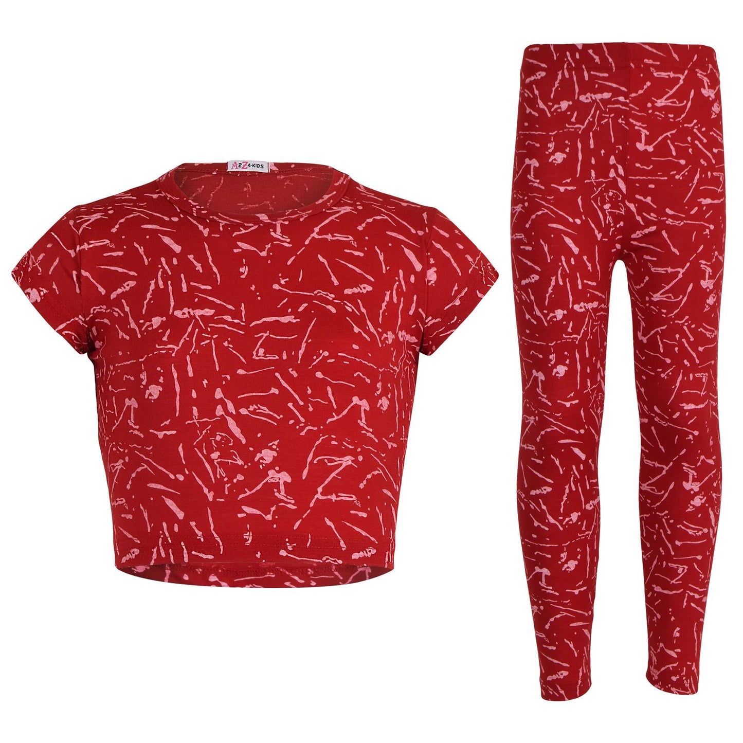 Girls Top Kids Splash Print Stylish Crop Top & Fashion Legging Set Age 7-13 Year