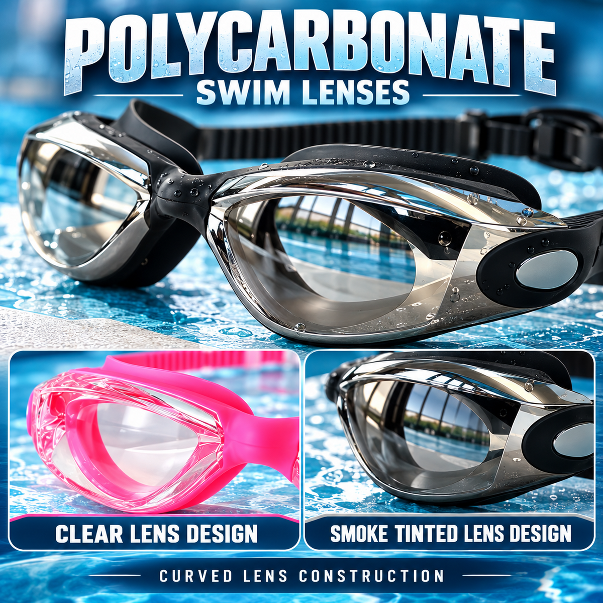A2Z Adult Swimming Goggles 2 Pack Adjustable Strap Silicone Frame Pool Eyewear