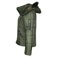 Girls Puffer Jacket Quilted Winter Coat Faux Fur Hood Warm Padded Zipped Coat