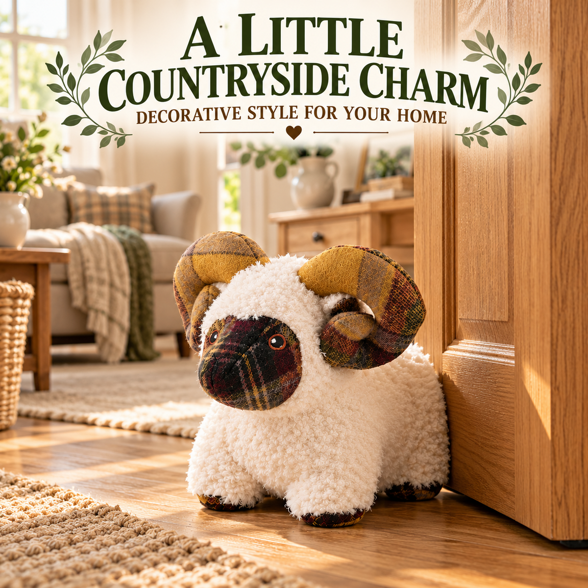A2Z 1kg Weighted Sheep Door Stopper Plush Novelty Tartan Animal Home Decoration