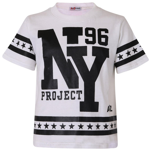 A2Z 4 Kids® Kids Boys Girls T Shirt Short Set Designer's White 100% Cotton NY New York Print T-Shirt Top & Shorts Set Age 5 6 7 8 9 10 11 12 13 Years