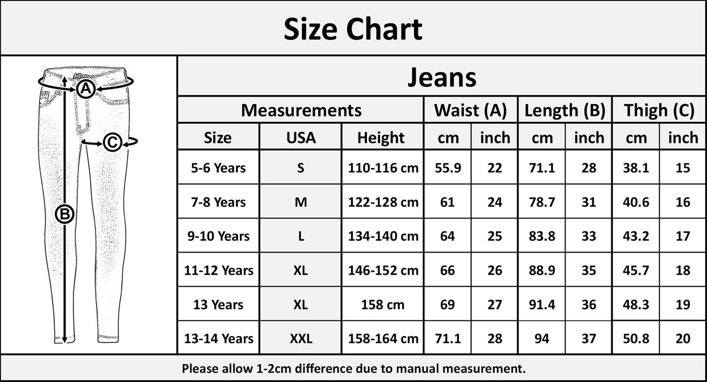 Kids Girls Relaxed Straight Fit Boot Cut Jeans For Teens Cotton Jeans 5-13 Years