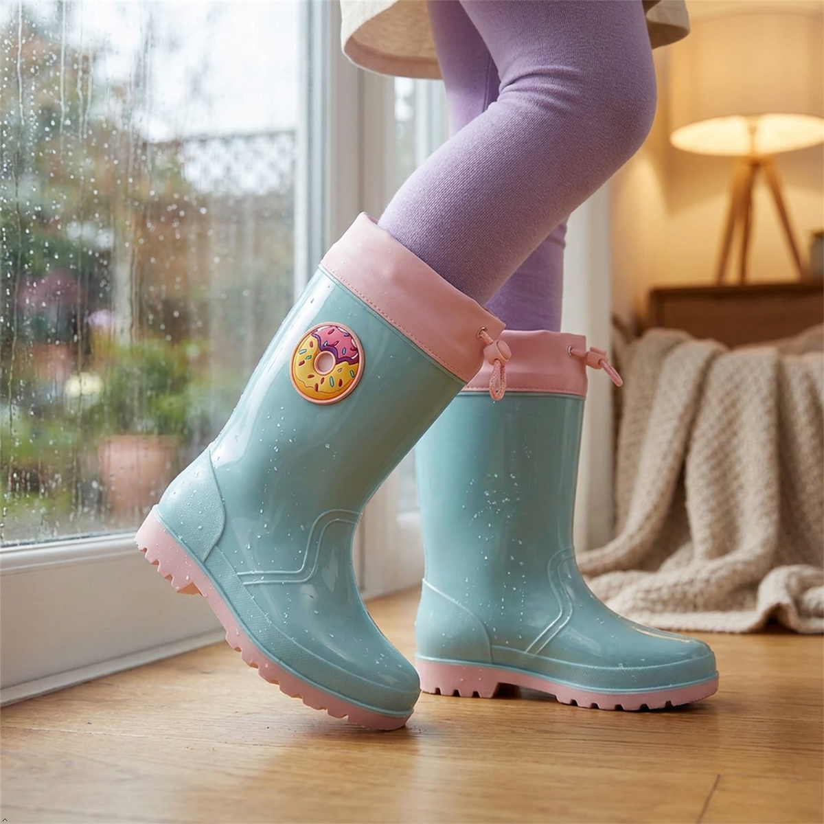 Kids Waterproof Wellington  PVC Rain Wellies Adjustable Warm Lined Non Slip Sole