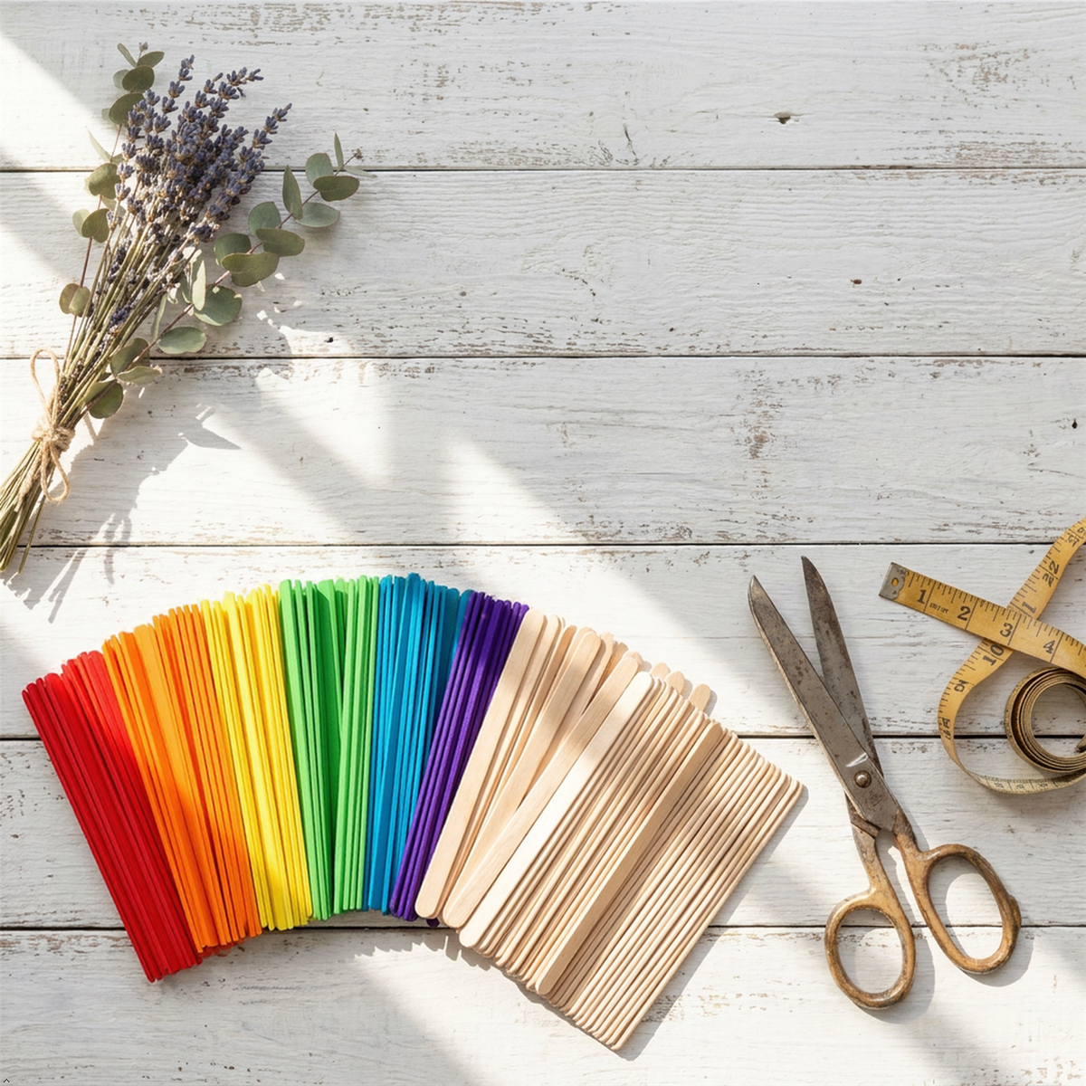 A2Z Assorted Wooden Craft Sticks 100 Pack Colour Popsicle Art Supplies 19cm