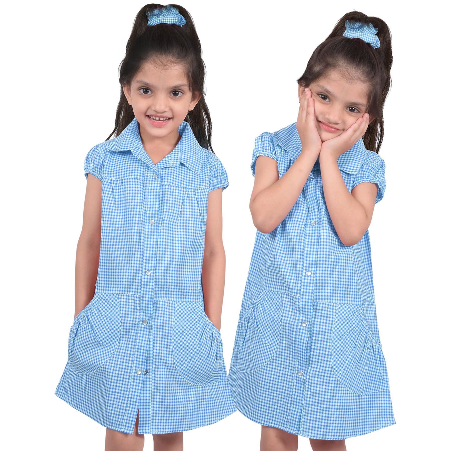 Kids Pack of 2 Girls Dress Breathable with Matching Scrunchies Age 3-14 Years