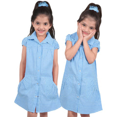 Kids Pack of 2 Girls Dress Breathable with Matching Scrunchies Age 3-14 Years
