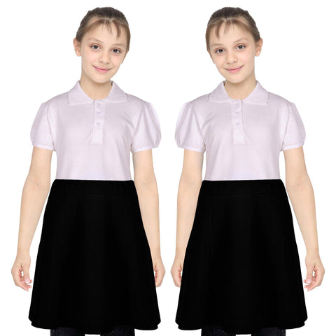 Kids Girls School Uniform Skirt 2 Pack Elasticated Waist Summer Skater Skirts