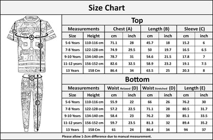 Boys Top Kids New York Brooklyn 98 Camouflage T Shirt Tops & Trouser Set 7-13 Yr