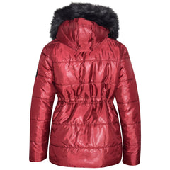 Kids Girls Jackets Puffer Hooded Detachable Faux Fur Wet Look Padded Long Coats