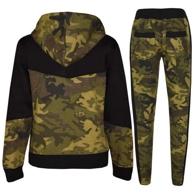 A2Z 4 Kids Boys Girls Cotton Tracksuit Camouflage Green Fleece Hoodie Top Joggers Bottom Suit Set Age 5-13 years