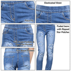 Kids Girls Denim Stars Ripped Jeans Comfort Stretchy Skinny Fashion Pants