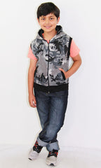 Kids Hooded Gilet Jacket Fleece Fabric No Sleeve Zipper Coat Boys Age 5-13 Year