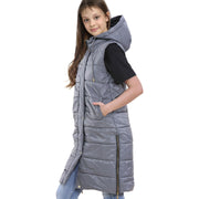 A2Z Kids Girls Fashion Oversized Hooded Quilted Gilet Steel Grey Color Padded Long Line Vest Jacket Long Sleeveless Coat Urban Winter Wear Coat 7-13 Years