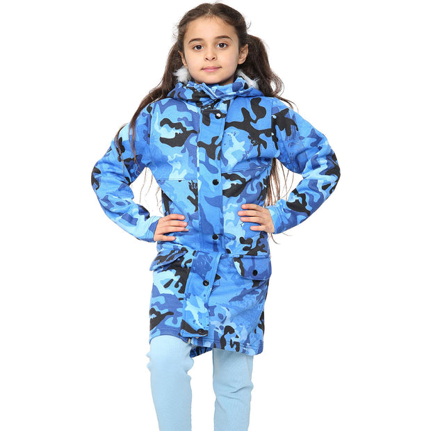 A2Z 4 Kids Camouflage Blue Parka Jacket Faux Fur Hooded Coat Drawstring Waist Fashion Girls Age 5-13 Years