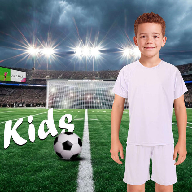 Kids Girls Boys Football Kit T Shirt Shorts PE Athletic Sportswear Outfit Set