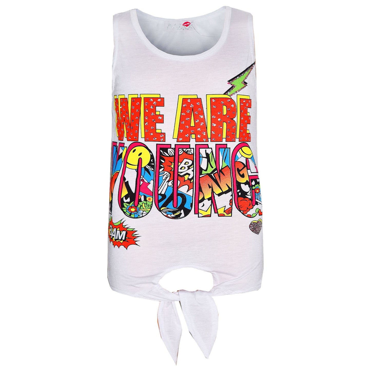 Girls Tops Kids We Are Young Print T Shirt Top & Comic Book Legging Set 7-13 Yr