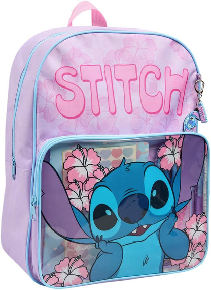 Disney Stitch Girls Backpack Set with Pencil Case Notebook Stickers & Keyring