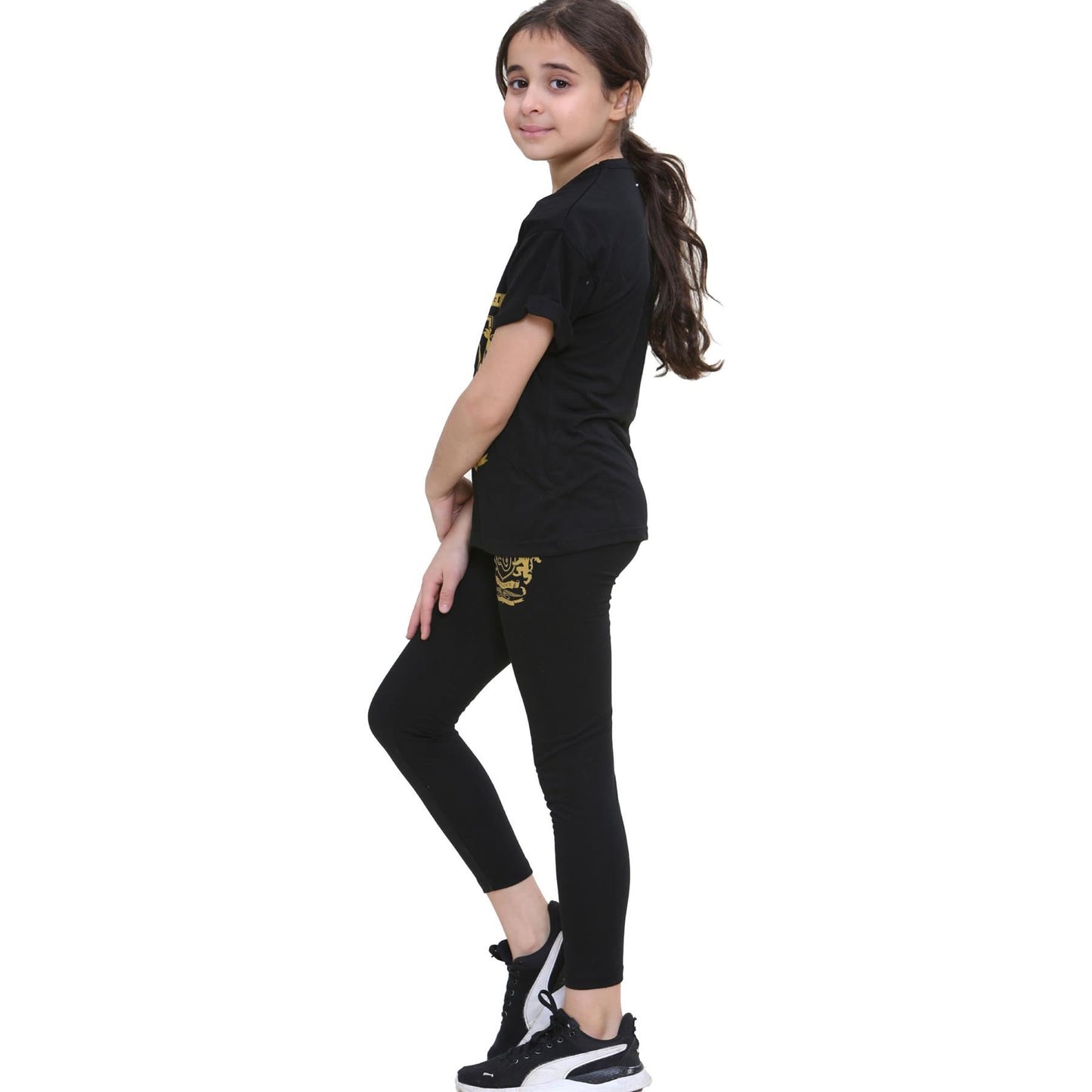 Girls Top Kids Short sleeves Varsity Lion Print T Shirt & Legging Outfit Set